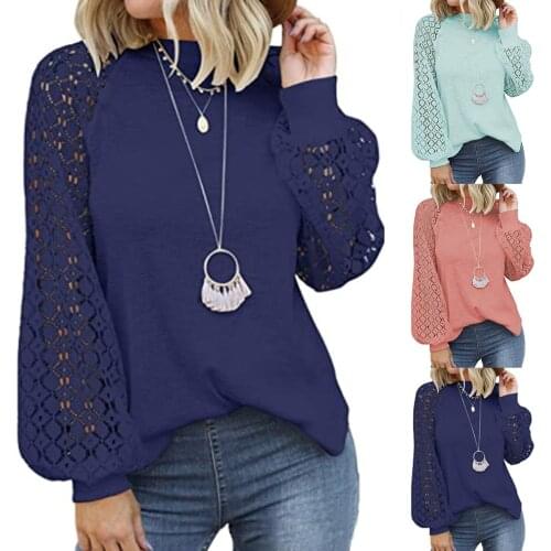 2021 Fashion Lace Knitted Blouse Autumn Winter O-Neck Tops Tee Female Women Long Sleeve Shirt Blusas Femininas Clothing Pullover