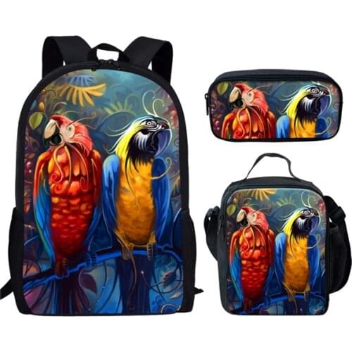 3pcs/set Animal Bird Parrot School Bags For Boys Girls Kids Backpack Children Schoolbag Student Bookbags Mochilas