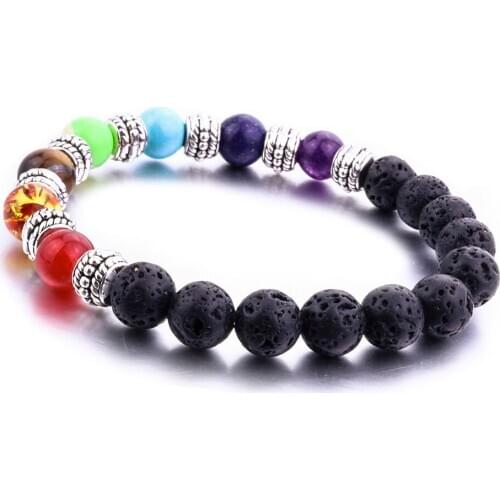 8mm Black Lava Stone 19cm Circumferenc Bracelets DIY Volcano Aromatherapy Essential Oil Diffuser Chakra Bracelet Yoga Jewelry