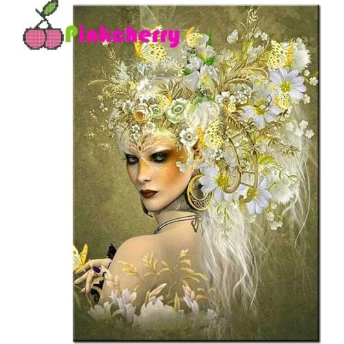 Full Square Round 5d Diamond Painting fantasy Woman Mosaic Flower DIY Diamond Embroidery Portrait Home Decor Craft Kit k1131