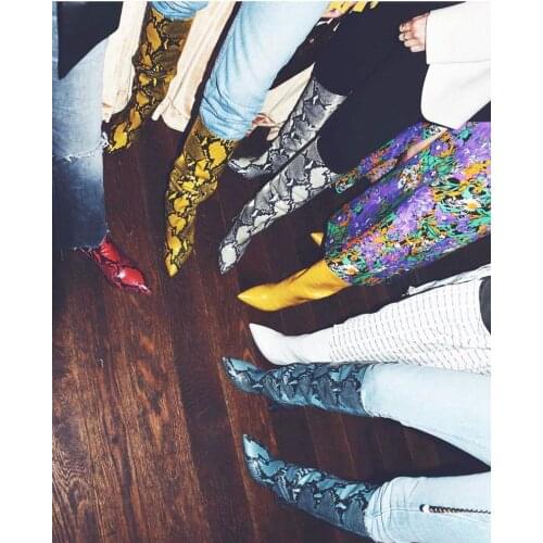 ASHIOFU Handmade Customized Ladies Chunky Heel Boots Party Sexy Club Dress Knee High Boots Evening Fashion Dance Boots Shoes