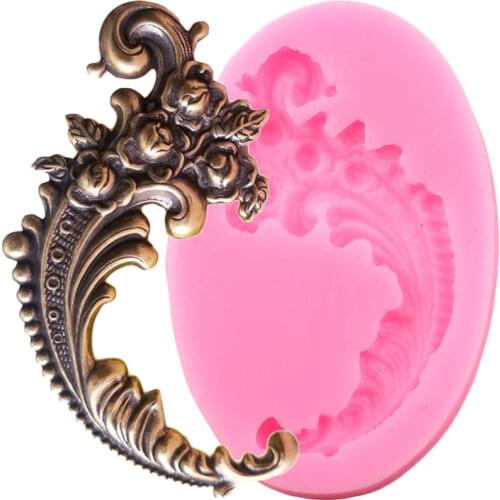 Baroque Relief Feathers Border Silicone Molds DIY Cupcake Topper Fondant Cake Decorating Tools Candy Chocolate Gumpaste Moulds