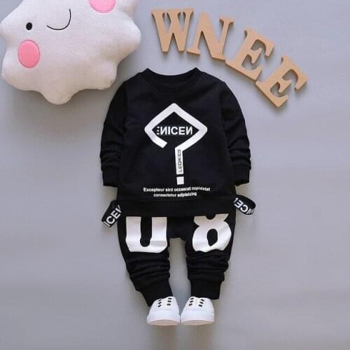 BibiCola spring autumn kids clothing baby boys long sleeve denim top coat +pants 2pcs children letter print sports outfits set