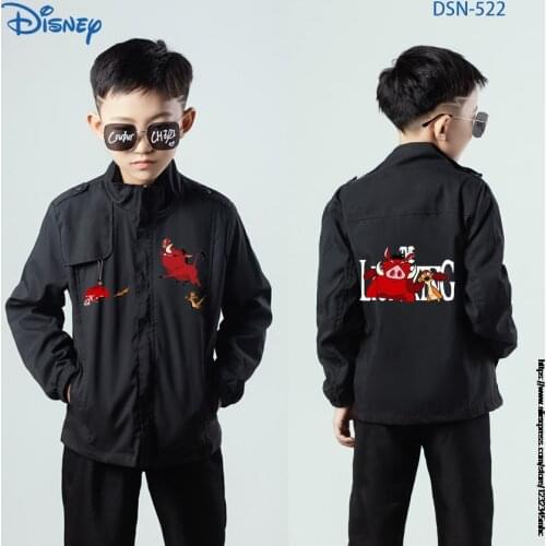 The Lion King Cartoon Kids Jacket Autumn Stand-Up Collar Side Seam Pockets Figure Printed Zipper Kids Coat Disney