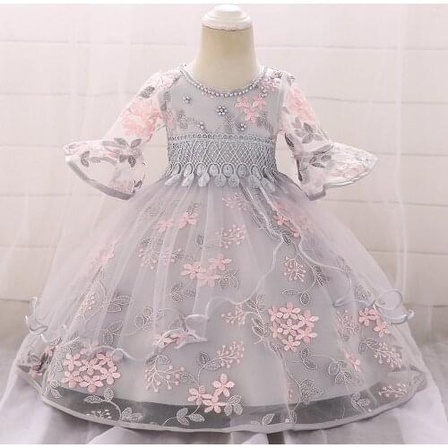 0-2T Children Girls Dress Kids BabyToddler Princess Infant Wedding Birthday Party Beaded Lace Ball Gown Dresses Vestido S9048