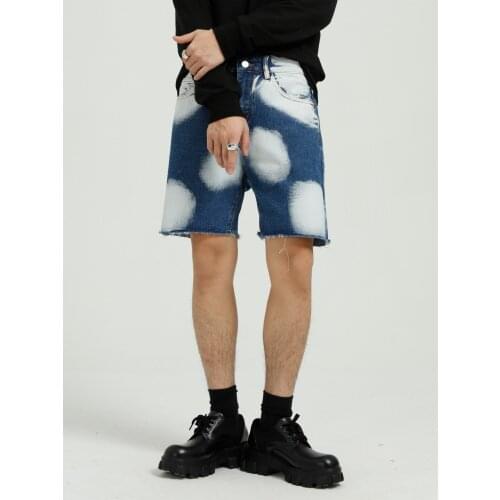 2021 New Summer Tie Dye Graffiti Vintage Loose Casual Knee-length Straight Jeans Male Streetwear Fashion Hip Hop Denim Shorts
