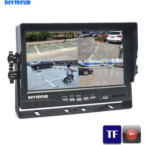 DIYSECUR 1024*600 AHD 7" 4 Split Quad IPS Screen Rear View Car Monitor Support 4 x 960P AHD Camera with SD Card Video Recording