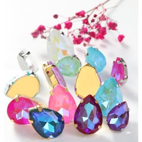 Mocha Fluorescent Drop Rhinestones With Flatback Claws Sew on Stones Shiny Strass Crystal Rhinestones Clothes Decoration Stones