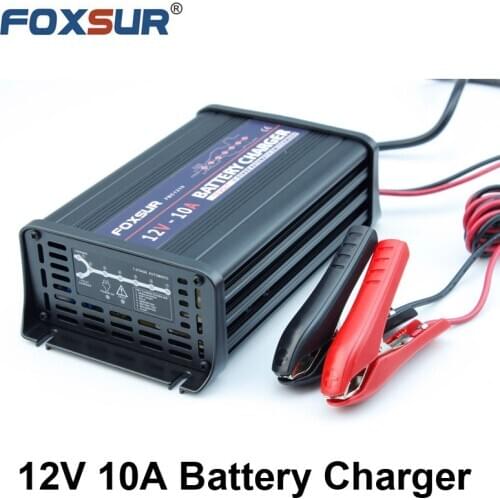 FOXSUR 12V 10A 7-stage smart Lead Acid Battery Charger, Car battery charger, MCU controll, pulse charge Maintainer & Desulfator