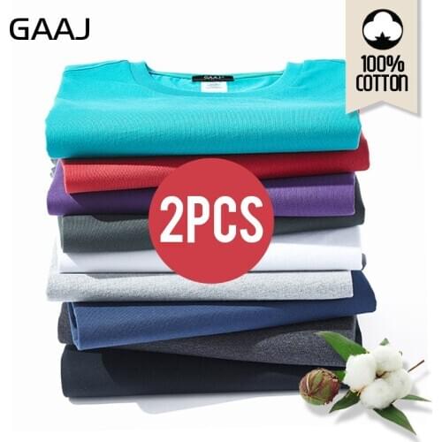 2019 GAAJ T Shirt Men 100 Cotton 2 Pieces Pcs Lot Tshirt Basic Blank T-shirt Mens Tshirt 2 Pack Solid Top Streetwear Tee Shirt