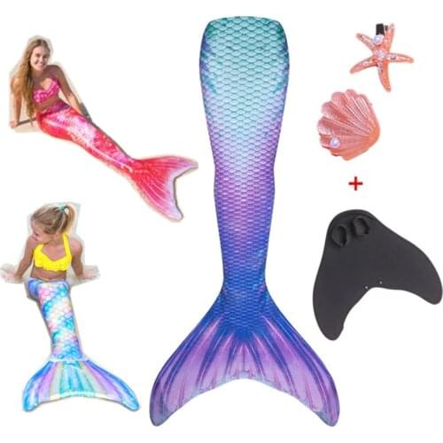 Summer Kids adult Swimmable Mermaid Tail for Girls Swimming Bating Suit Mermaid Costume Swimsuit Hairpin can add Monofin Fin