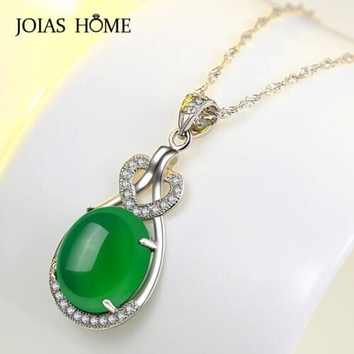 JoiasHome 925 sterling silver necklace pendant Korean emerald zircon with heart-shaped micro-set silver necklace wedding party
