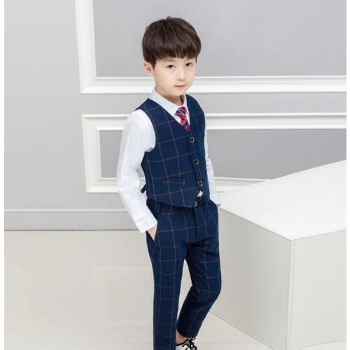 Kids 3PCS Vest+Pannts+Tie Clothing Set Boys Formal Suit Gentleman Wedding Dress School Children Graduation Tuxedo Costume