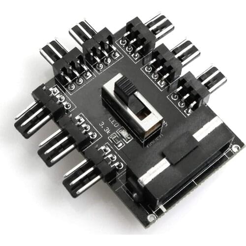 Fan Hub 1 to 8 Pwm Adapter Cooler 12V Power Suppply Cooler Cooling Speed Controller Support 3Pin/Small 4Pin PC Mining Cable