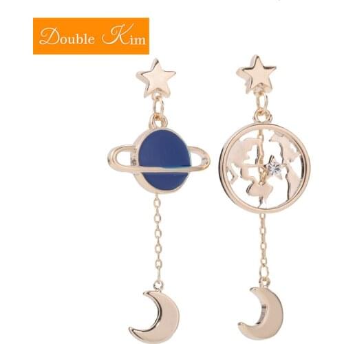 Universe Planet Asymmetric Stud Earrings Copper Alloy Material Prevent Allergy EarringsFashion Trendy Women Jewelry Gift