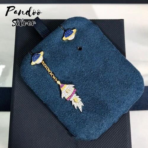 Fashion Charm Sterling Silver Original 1:1 Replica, Asymmetric Multi-Colour Rocket Earring Set Luxury Jewelry Gift For Female