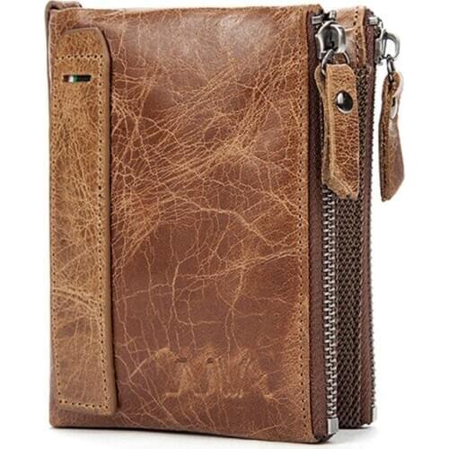 Mens Short Wallet Purse New Designer Brand Vintage Brown Black Card Coin Original Leather Wallets Men Casual Zip Money Bag