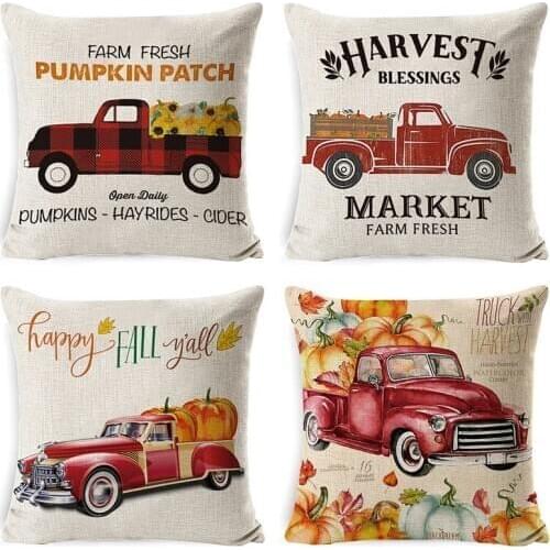 Pillow Cases Happy Autumn Pumpkin car Cotton Linen Cushion Cover Sofa Car Home Decor Pillowcase 45*45cm kussensloop conjines