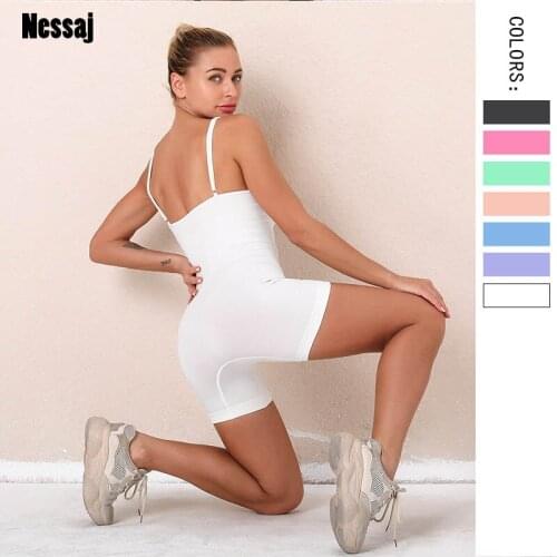 Nessaj Women Bodysuits Romper Clothes Sleeveless Sports Jumpsuits Comfortable Zipper O Neck Bodysuit Solid Color Playsuit