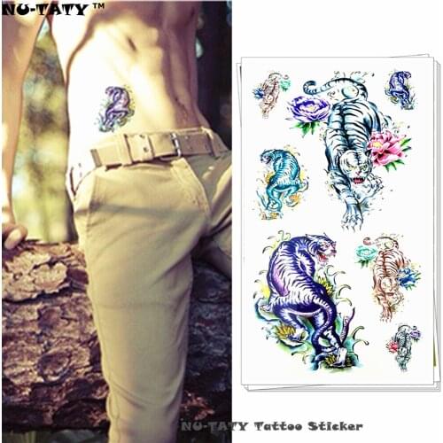 Nu-TATY Sexy color tiger Temporary Tattoo Body Art Arm Flash Tattoo Stickers 17*10cm Waterproof Fake Henna Painless Tato Sticker