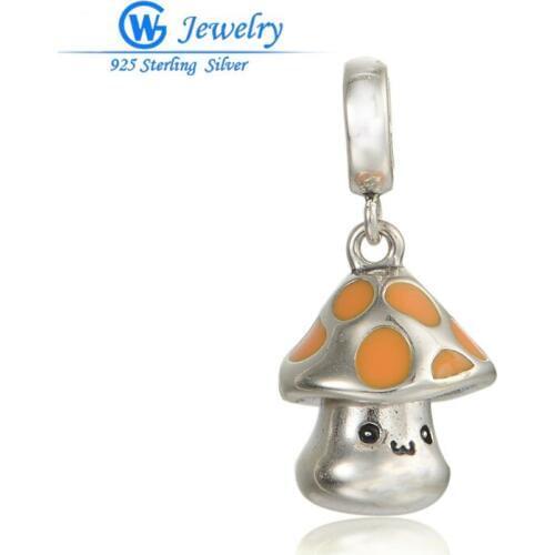 Vintage 925 Sterling Silver Enamel Mushroom Charm Pendants Fits Diy Bracelets & Necklace GW Fashion Jewelry S262H20