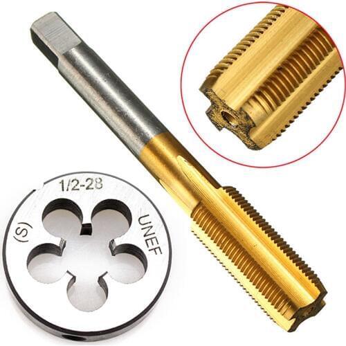 1/2 inch -28 Practical HSS Titanium Coated Thread Tap & Round Die Set High Speed Steel Right Hand Thread Tools for Mold Machine