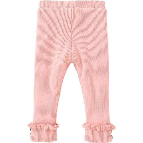 Pureborn Children Kids Girl Leggings Knitted Cotton Fleece Lined Baby Girl Bottoms Pants Solid Color Ruffle Winter Baby Pants