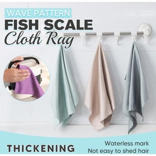 Wave Pattern Fish Scale Cloth Rag 2PCS Kitchen Anti-grease wiping rags efficient Super Absorbent Microfiber Cleaning Cloth home