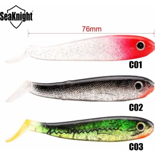 SeaKnight Soft Lures SL013 7.4g 76mm 3" 3in 6PCS Soft Fishing Lure Silicone Fish Lures T-Tail 3D Eyes Wobblers Carp Fishing Lure