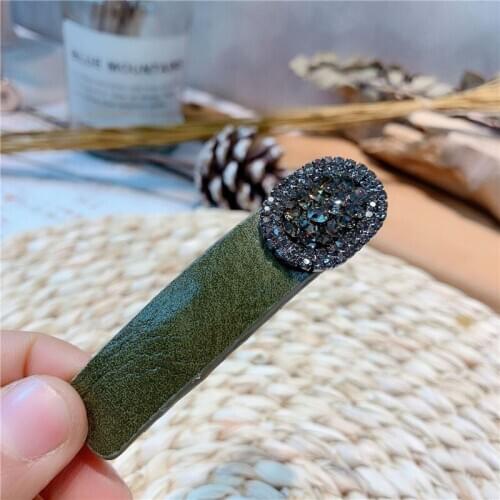 Korea Rhinestone Snap Hair Clips Rhinestone Pearl Leather Hairpin BB Clip Rectangle Hair Styling Accessories