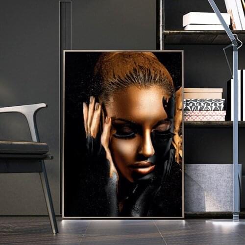 Modern Creativity Canvas Prints Golden Black Sexy Woman In Reverie Wall Art Picture Living Room Bedroom Decor Posters and Prints