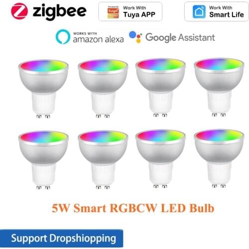 1-8PCS 5W RGBCW LED GU10 Light Zigbee 3.0 Bulb For Tuya/Smart life,85-265V Remote/Voice Control,Work with Alexa Google Home