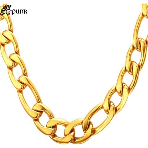 Thick Gold Chain Necklace Men Figaro 316L Stainless Steel yellow Gold color Wholesale Men Jewelry 12mm 5 Sizes Jewelry N2012G