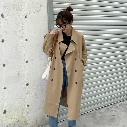Trench Women Spring Long Sleeve Casual Korean Style All-match Outerwear Windbreaker Solid Streetwear Fashionable Mujer Ulzzang