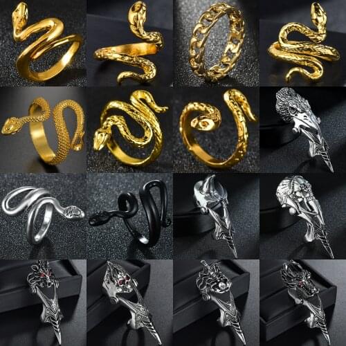 Vintage Gothic Wolf Head Ring Gold Black Silvery Bull/Head/Skull/Spider/Eagle/Lion/Dragon/Cross/Snake Rings for Men Punk New