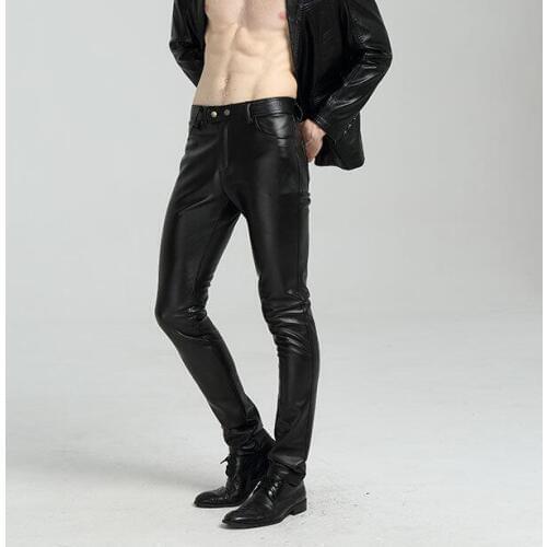 Splice waterproof winter fashion motorcycle faux leather pants mens feet pants pu trousers men pantalon homme black big size