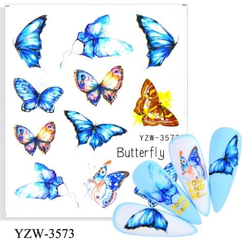 WUF 4PCS/LOT Butterfly Nail Sticker Flower Leaf Water Decal Transfer Nail Sliders Summer Tattoo Nail Art Decoration Tip