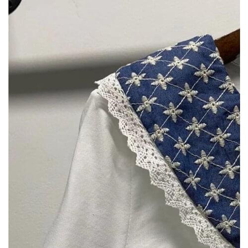 2021 spring and summer new womens flower embroidery ruffled collar short-sleeved T-shirt women