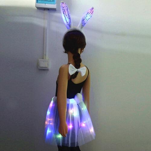 Women Girl Children LED Light Up Wire Tutu Glow Bunny Rabbit Christmas Halloween Costume Ear headbands Birthday Glow Party Skirt