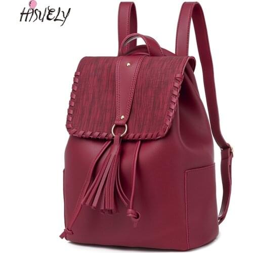 HISUELY Fashion Bohemia Women Shoulder Bag PU Leather Travel Backpack High Quality School Bag for Girl Sac a Dos Feminina BG907B