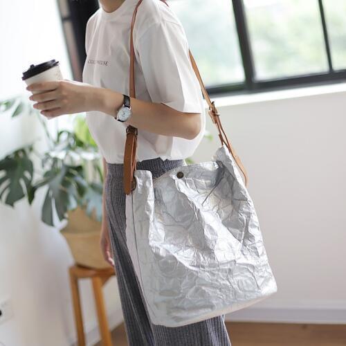 Women bag 2020 Korean fashion vintage Kraft paper Bucket Casual Solid Hasp Soft Shoulder Bags luxury bag Simple style Mori girl