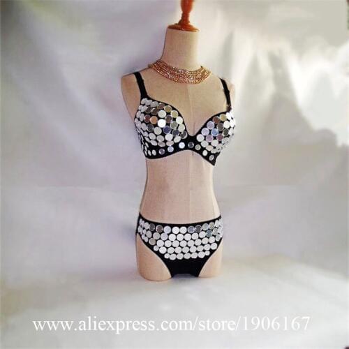Lady singer stage mirror bodysuit jumpsuit clothing costumes personality female dress dancer stars bar show party nightclub