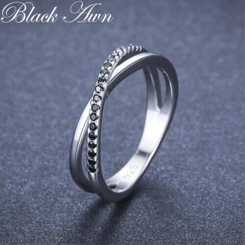 Casual 2g 925 Sterling Silver Fine Jewelry Trendy Engagement Bague Black Spinel Leaf Womens Wedding Ring Bijoux Femme GG009