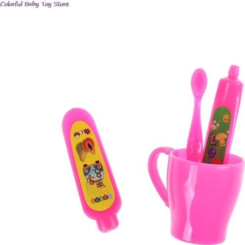 1SET Pink Doll Accessories Toothpaste Tube Toothbrush Bathroom For Dolls Little Girls Baby Toys Gift