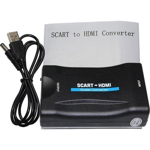 New 1080P HDMI to SCART Video Audio Upscale Converter AV Signal Adapter HD Receiver TV DVD with US/EU Power Plug Original Box