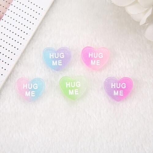 5pcs /lot 18mm*11mm Cute FlatBack Resin Cabochons Gradient Color HUG ME BE MINE Heart Crafts for Jewelry DIY Decoration