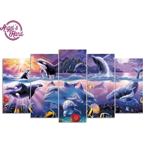 5d square diy Diamond embroidery dolphin&ocean 5pcs Multi-picture Combination diamond painting Cross Stitch home decoration