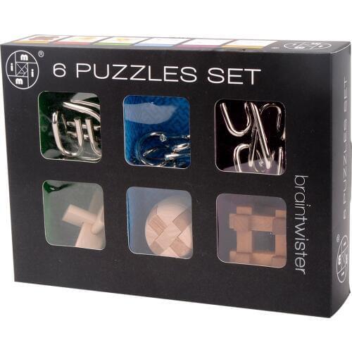 6Pcs IQ Brain Teaser Set Metal Puzzle + Wooden Kong Ming Lock for Children Adults MT1142