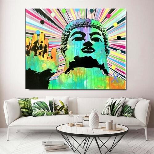 Abstract Buddha Head Canvas Paintings Posters And Prints Buddhism Wall Graffiti Art Canvas Prints Wall Pictures For Living Room