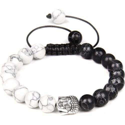 Buddha Head Beads Bracelet Natural Lava Stone Prayer Bracelets Adjustable Turquoises Beads Charm Bracelet Women Men Yoga Jewelry